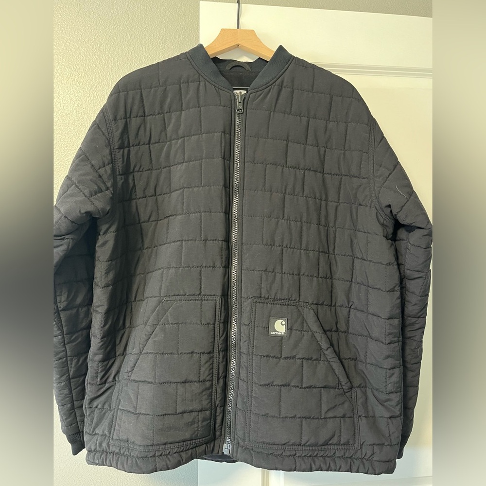 Carhartt Quilted XL Bomber Jacket Mens Large Black Puffer Zip Pockets Liner Only - Picture 2 of 15
